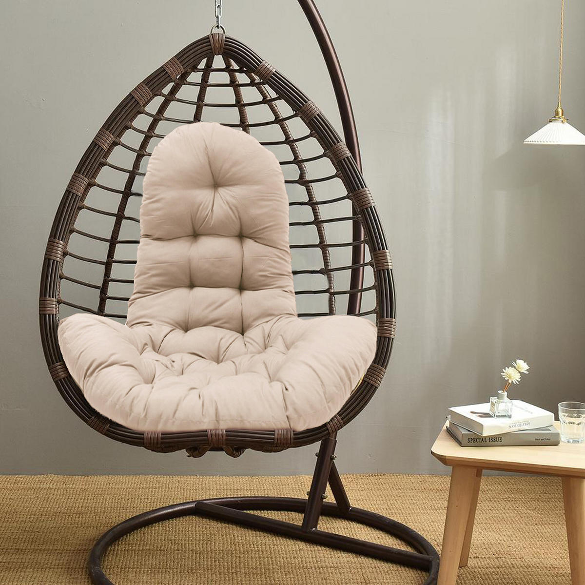 HÄNGESESSEL-KISSEN aus Polyester Baumwolle mit dicker Polsterung - Beige, Textil (55/95cm) - Livingandhome