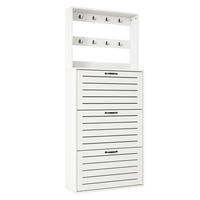 SCHUHSCHRANK aus Spanplatte 70x25x165cm in Weiß mit 8 Haken - Weiß, Holzwerkstoff (70/165/25cm) - Modfu