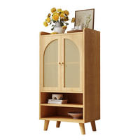 HIGHBOARD 60/40/121 cm mit Rattantüren, offenen Fächern und Kippsicherung, Natur - Naturfarben, Holzwerkstoff (60/121/40cm) - Redom