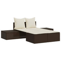 DOPPEL-SONNENLIEGE Mit Auflagen Braun Poly Rattan - Creme, Kunststoff (162/30/104cm) - vidaXL