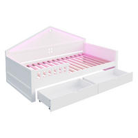 KINDERBETT 90/200 cm DE-01545, in Weiß, mit Lichtleiste und 2 Schubladen - Weiß, Holz (90/200cm) - ComfortXL