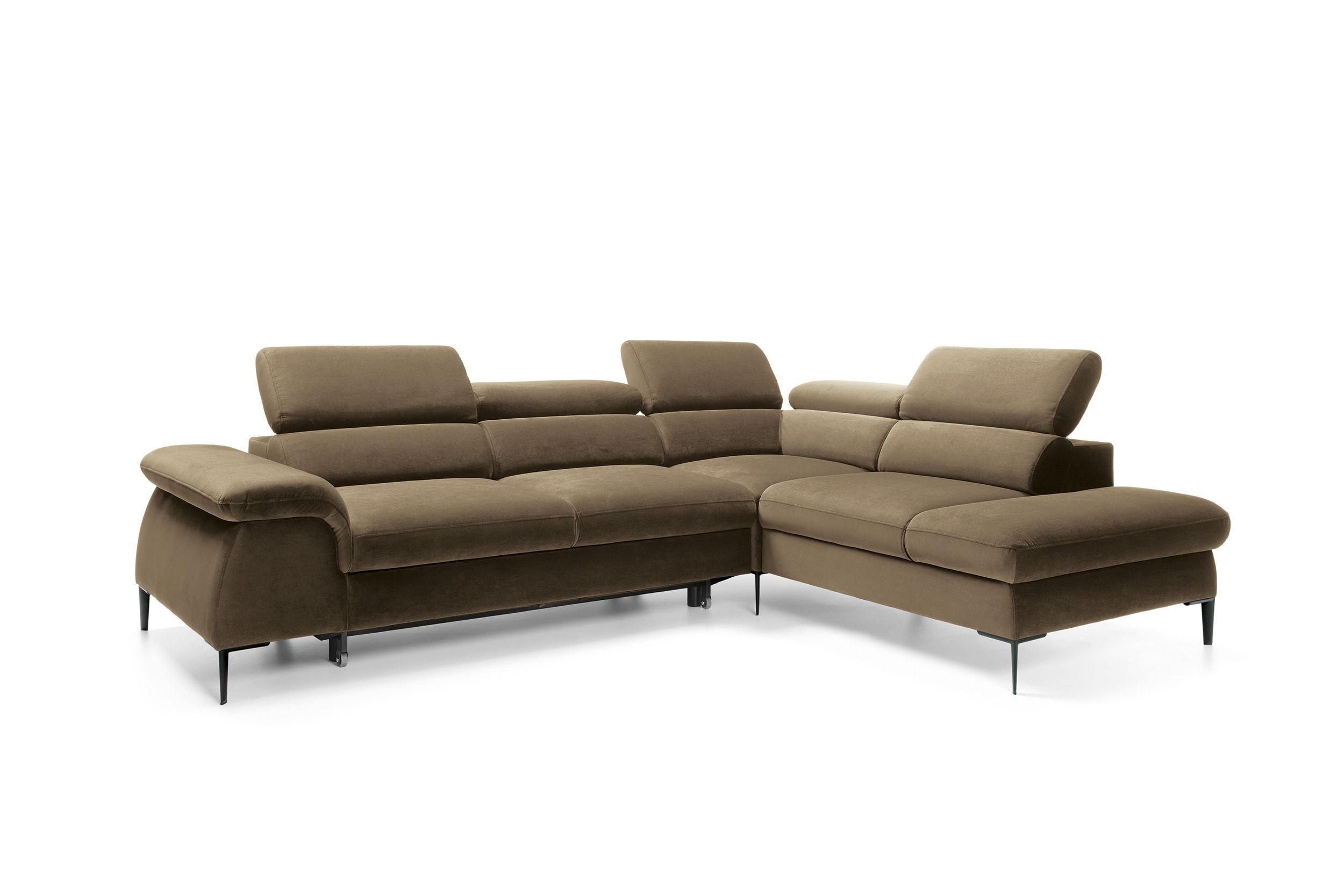 ECKSOFA MESTO Grün Velours-Stoff mit Schlaffunktion - Grün, Holz (280/214cm) - MASSENO