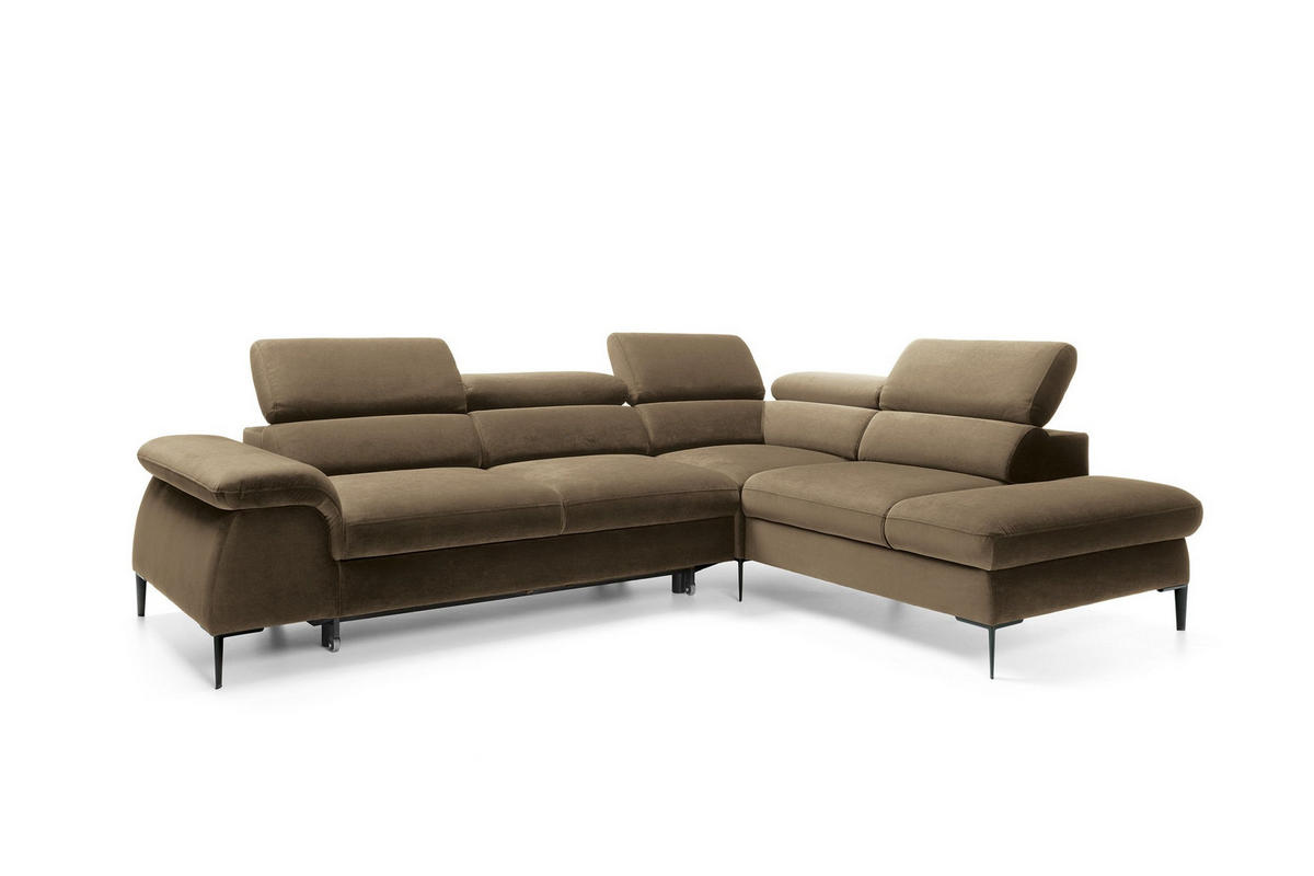 ECKSOFA MESTO Grün Velours-Stoff mit Schlaffunktion - Grün, Holz (280/214cm) - MASSENO