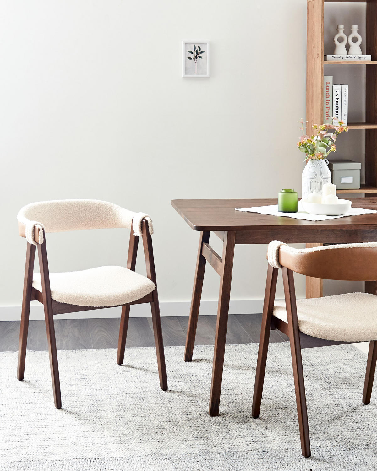 ESSZIMMERSTUHL 2er-Set Bouclé Dunkelbraun Day - Beige, Textil (55/75/57cm) - Beliani