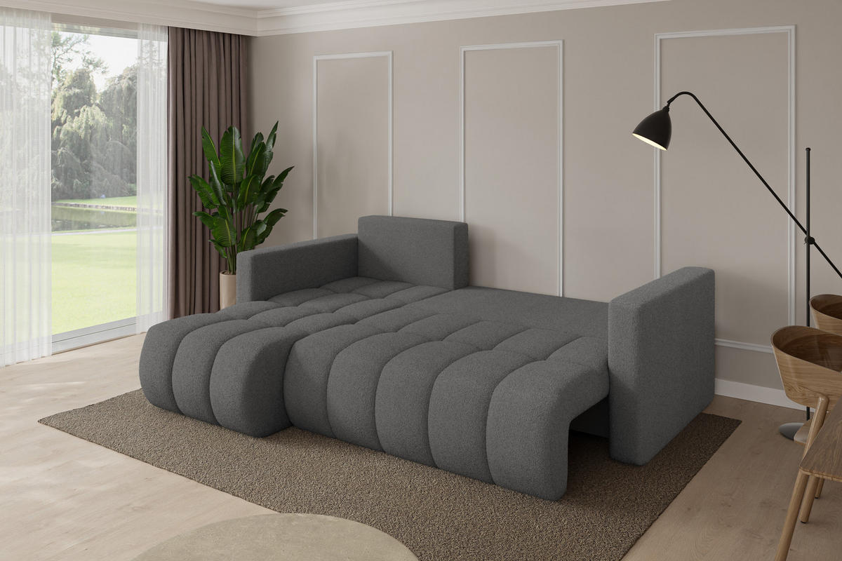 ROHOVÁ SEDAČKA s funkcí spaní, otoman vlevo GARD-L 226x146x85 šedá bouclé - šedá/černá, kompozitní dřevo/textil (226/146cm) - ALTDECOR