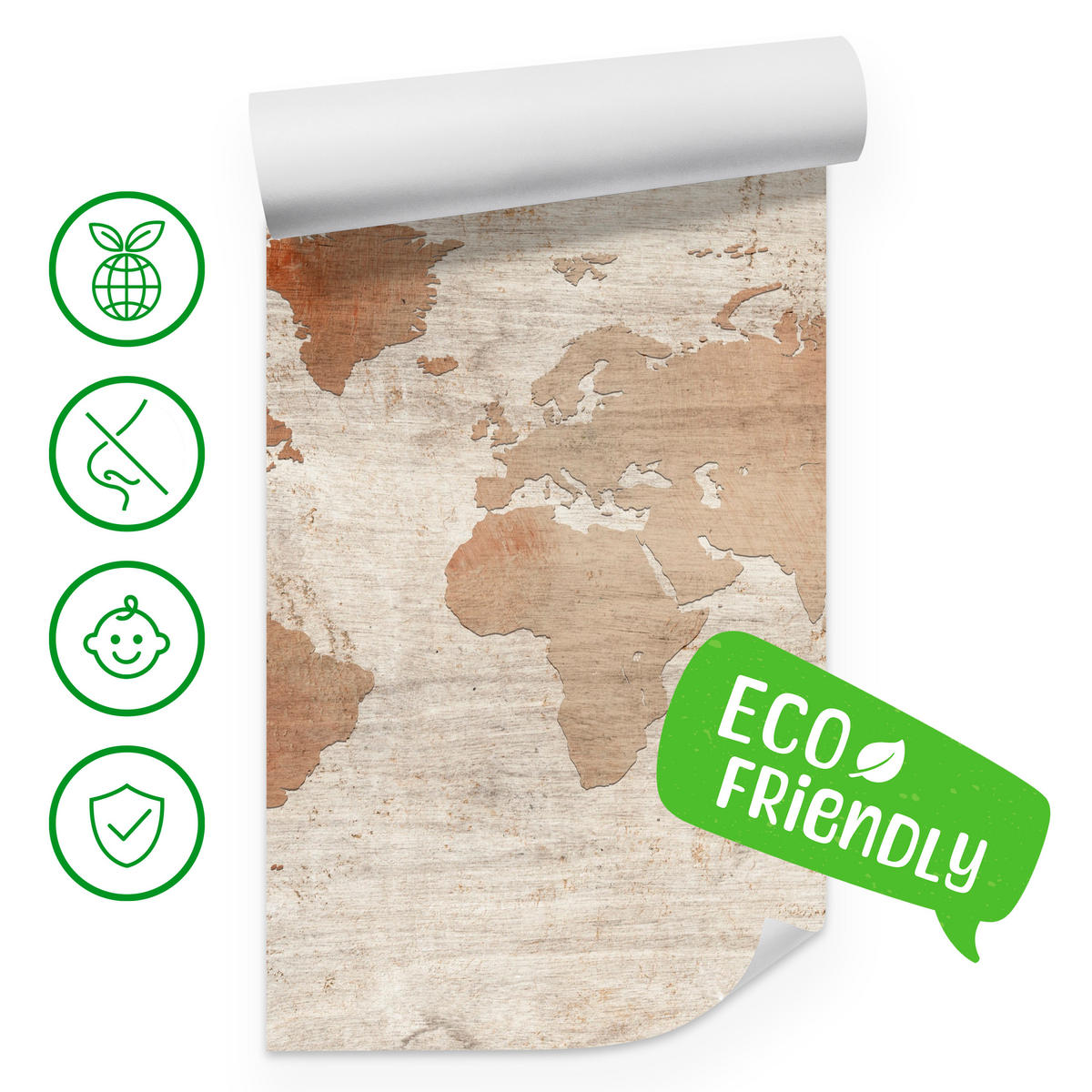 FOTOTAPETE für Wohnzimmer Vintage Karte Holz Hintergrund Retro 400x280 - Beige/Braun, Papier (400/280cm) - Muralo