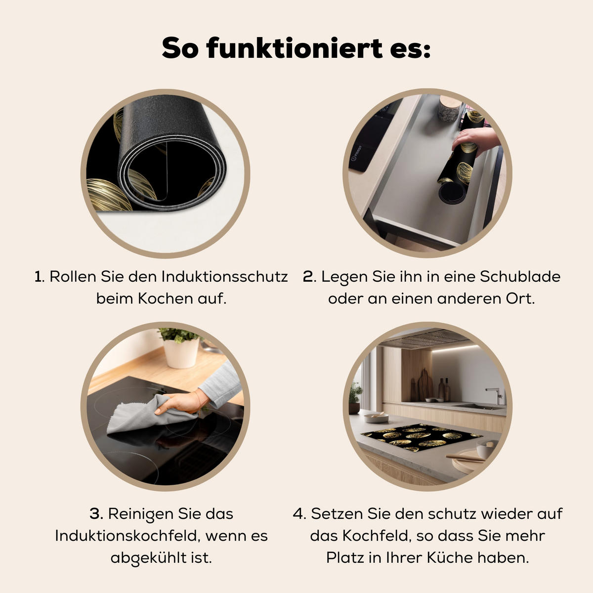 HERDABDECKPLATTE Eier - Gold - Muster Herdabdeckung Induktionsfeld 65x52 cm - Schwarz, Kunststoff (65/52/0.2cm) - MuchoWow