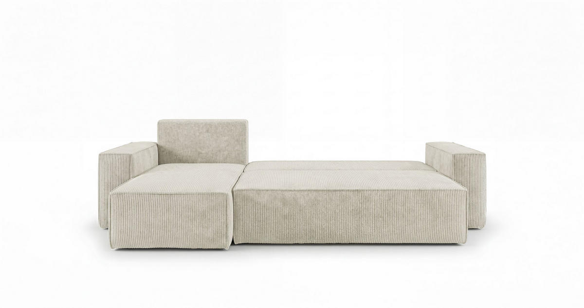 ECKSOFA CALIFORNIA MINI links weiß Cord Poso 100 - Schlaffunktion, Bettkasten - Weiß, Textil (245/140cm) - Cornero