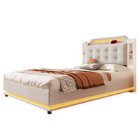 POLSTERBETT 140/200 cm Beige aus Leinen mit LED-Lichtleiste und Stauraum - Beige, Textil (140/200cm) - OKMYHOME