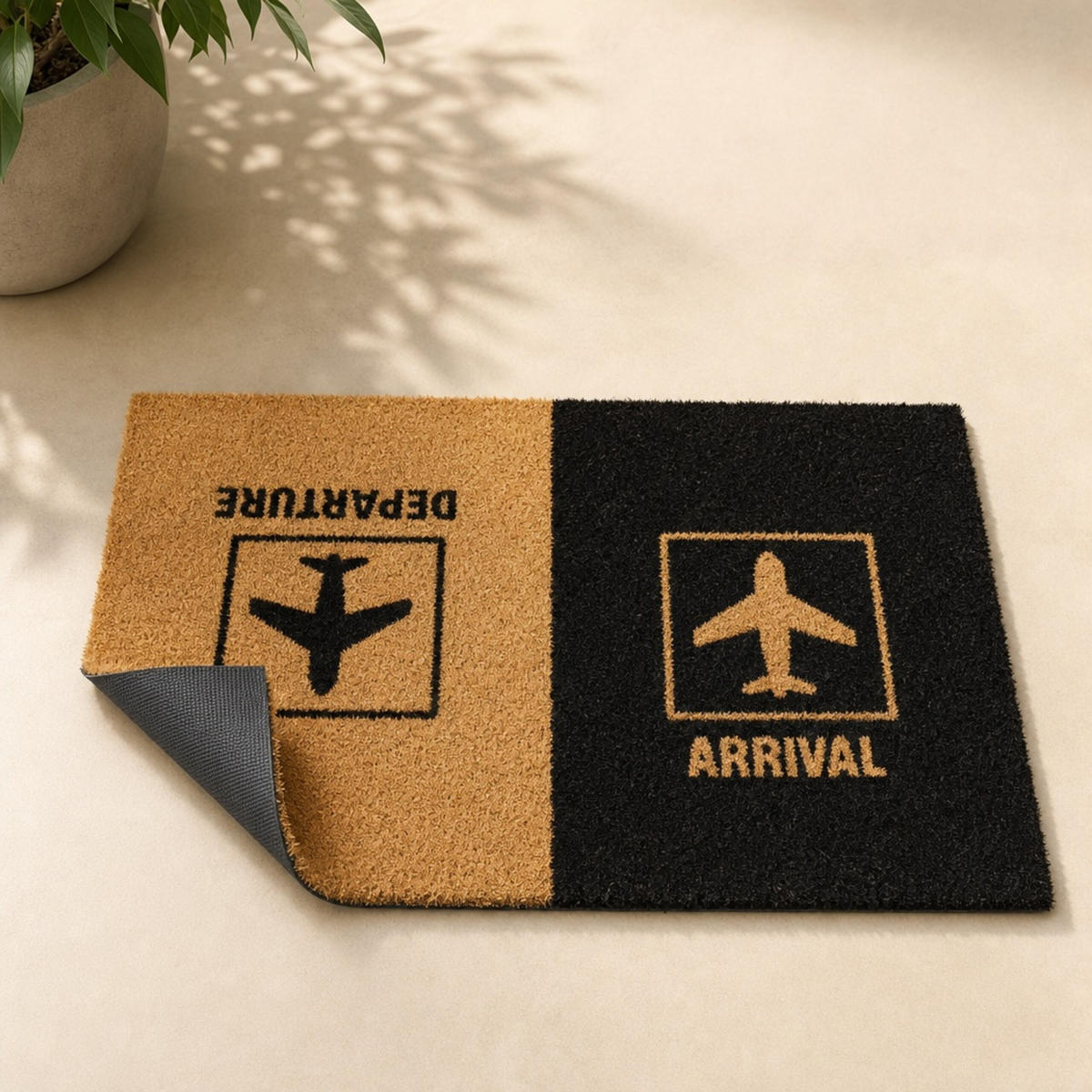 ROHOŽKA Přírodní Černá kokosová protiskluzová motiv letadla 60x40 cm - různobarevná, textil/plast (60/40cm) - Relaxdays