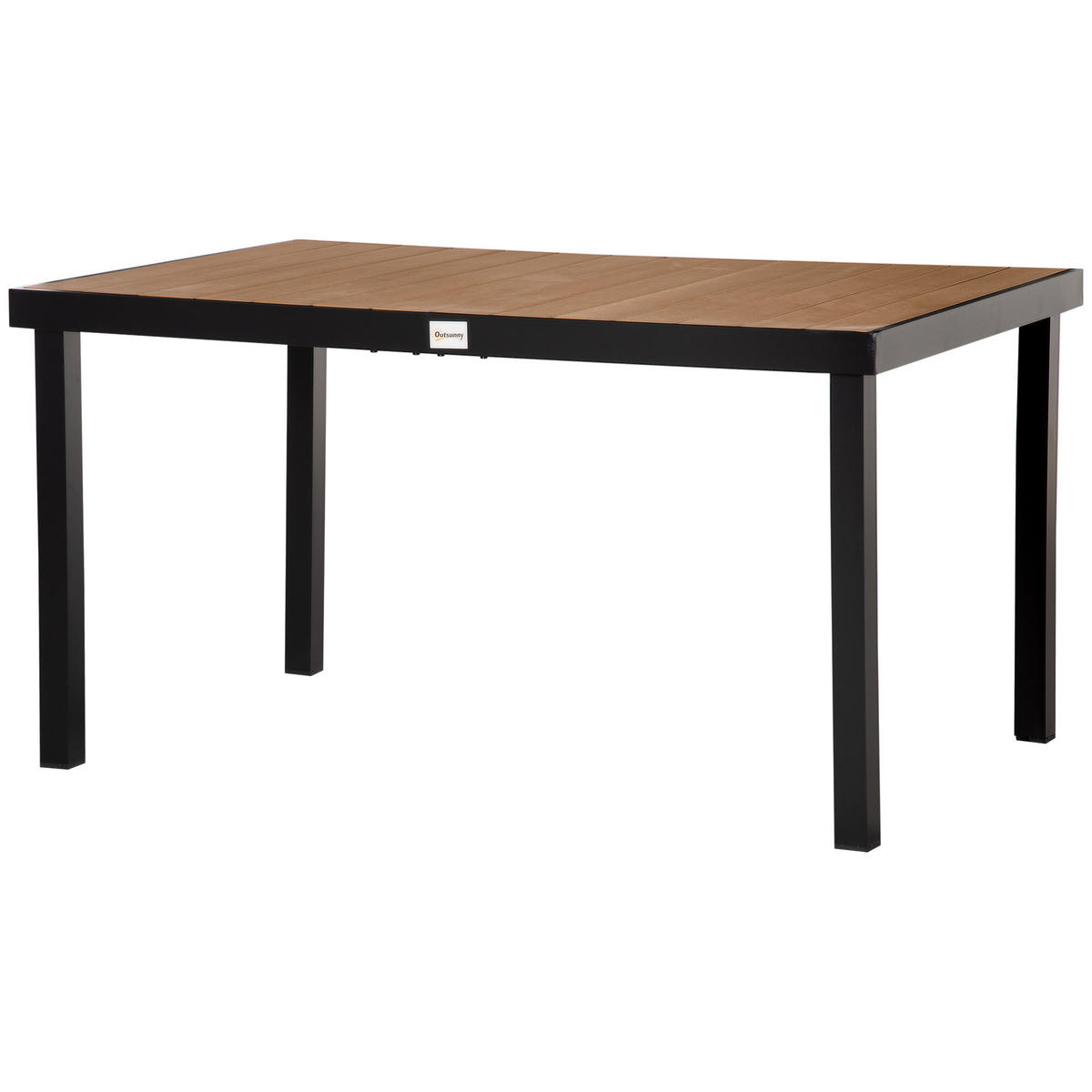 GARTENTISCH DE-07299 für 6 Personen, Holzoptik mit Aluminiumrahmen Natur/Schwarz - Naturfarben, Kunststoff/Metall (140/90/74cm) - ComfortXL