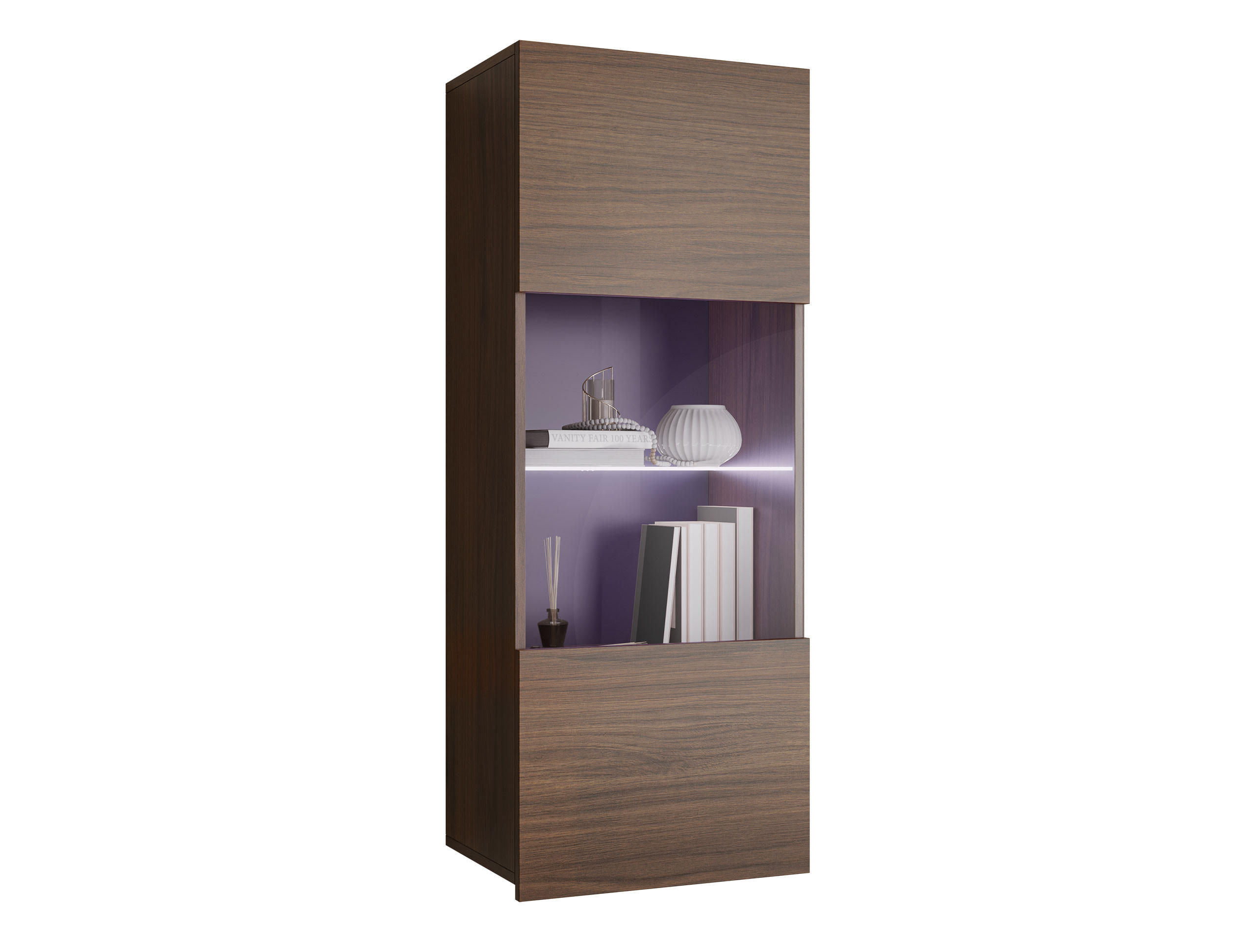 HÄNGEVITRINE Calabrini 05 mit blauer LED Beleuchtung - Nussbaumfarben, Holzwerkstoff (45/117/32cm) - MIRJAN24