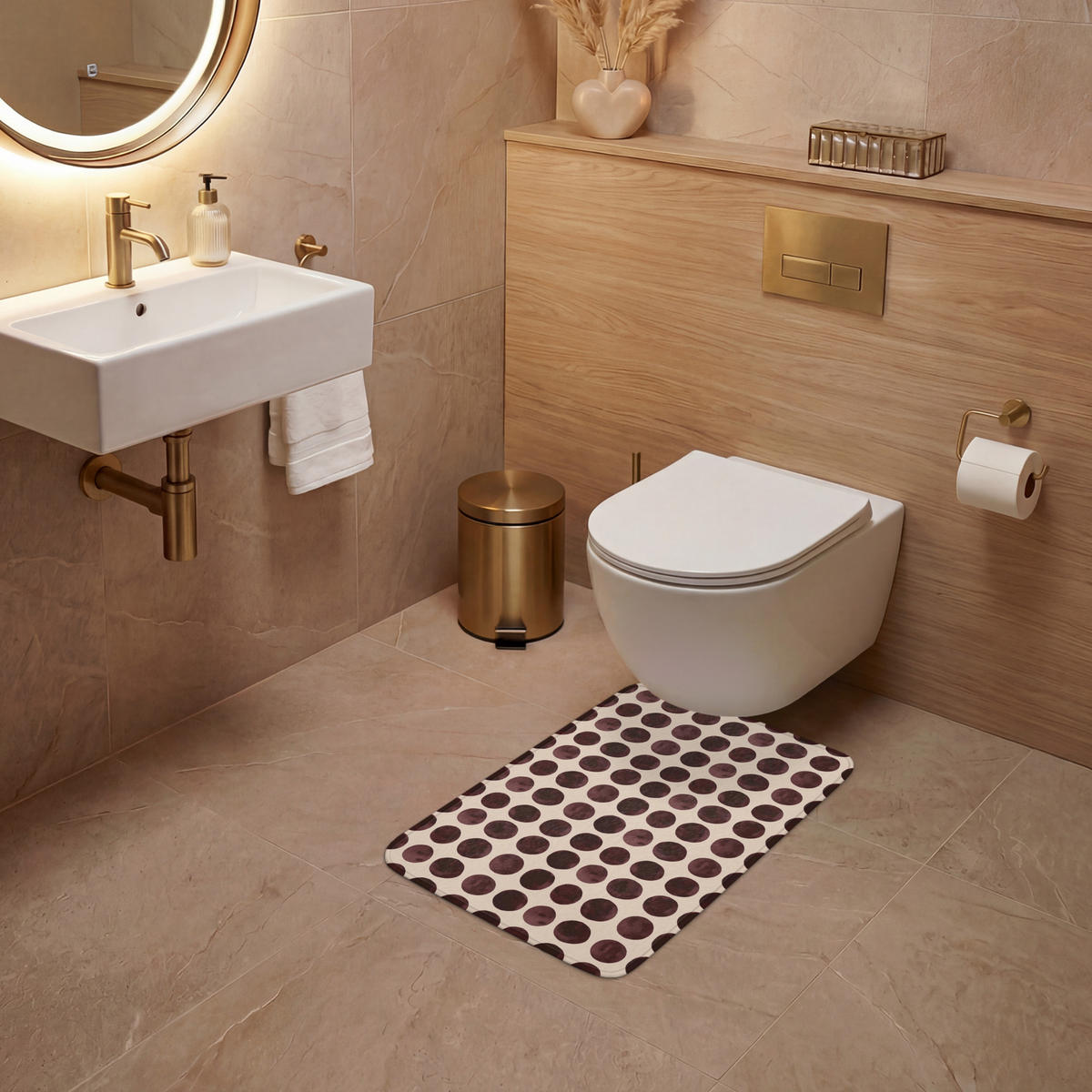 WC PŘEDLOŽKA Puntíky - Vzor - Hnědý 40x60 cm - bordeaux, textil/plast (40/1cm) - OnlyWow
