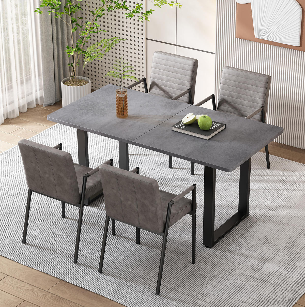 ESSTISCH 140/70/75 cm Schwarz Grau im Industriestil aus Spanplatte mit Metallgestell - Schwarz, Holzwerkstoff (140/70/75cm) - OKWISH