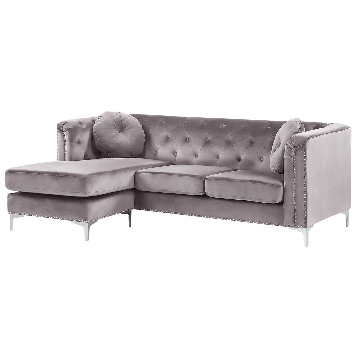ECKSOFA Samtstoff Grau linksseitig Flen - Grau, Textil (212/145cm) - Beliani