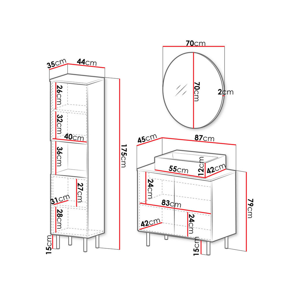 Thumbnail - Mirjan24 Badmöbel-Set, Schwarz, Holzwerkstoff, 87x79x45 cm, Badezimmer, Badmöbelsets & Badmöbelserien, Badmöbel-Sets