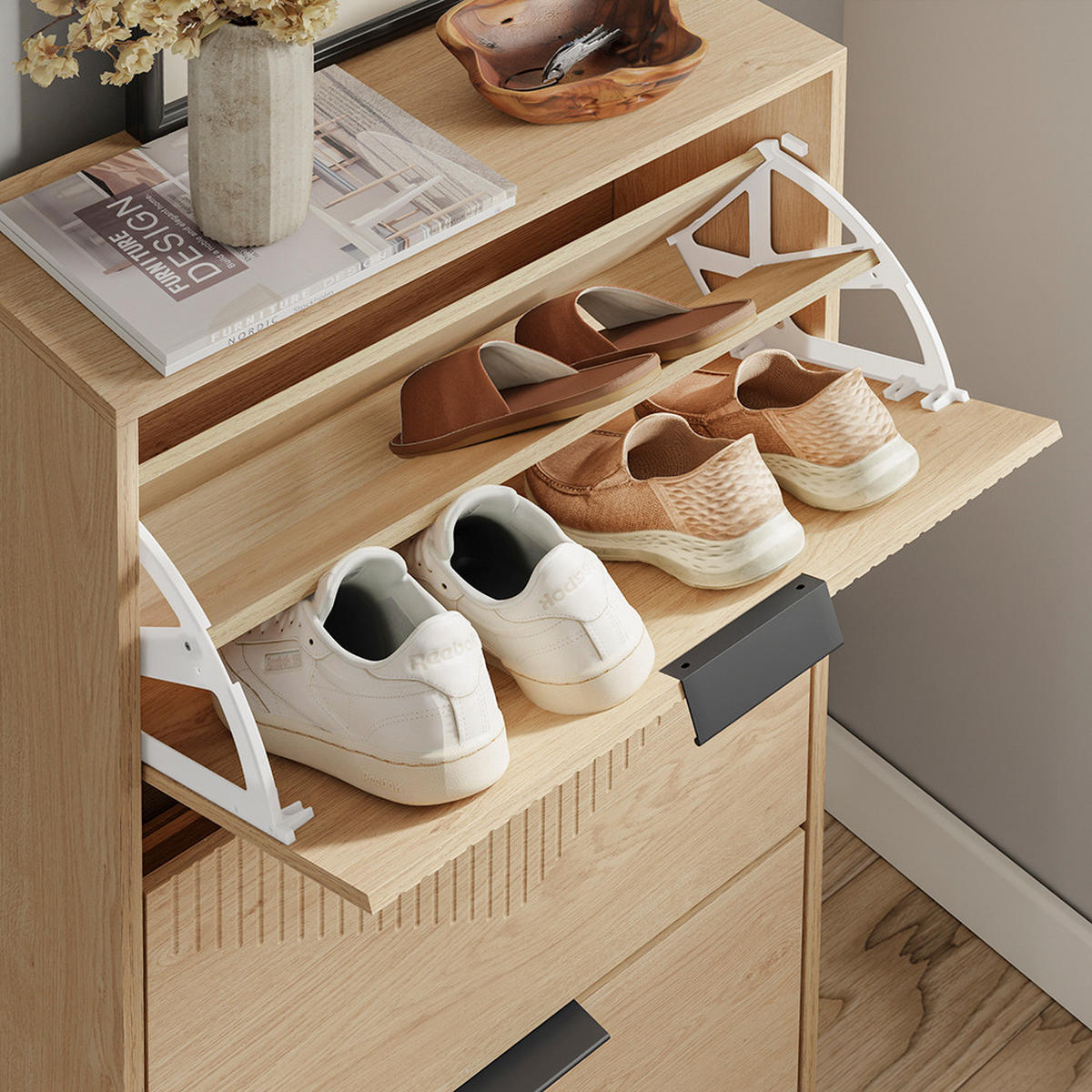 SCHUHSCHRANK mit 3 Schubladen 60x24x120cm Modern - Eichefarben, Holzwerkstoff (24/120/60cm) - SoBuy