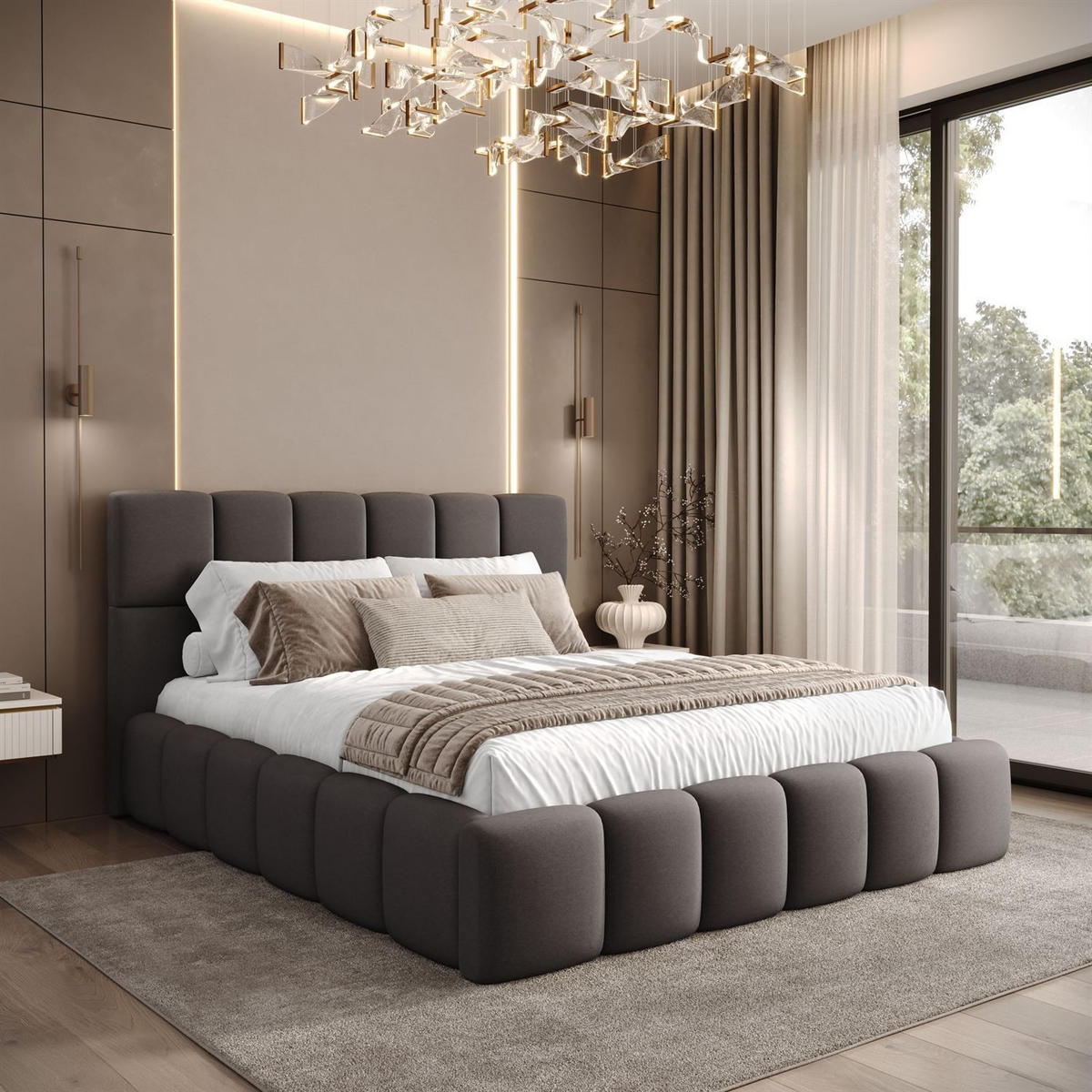 POLSTERBETT VENEZIA mit Bettkasten 140x200, Castel 93 - Graubraun, Textil (140/200cm) - Lookway