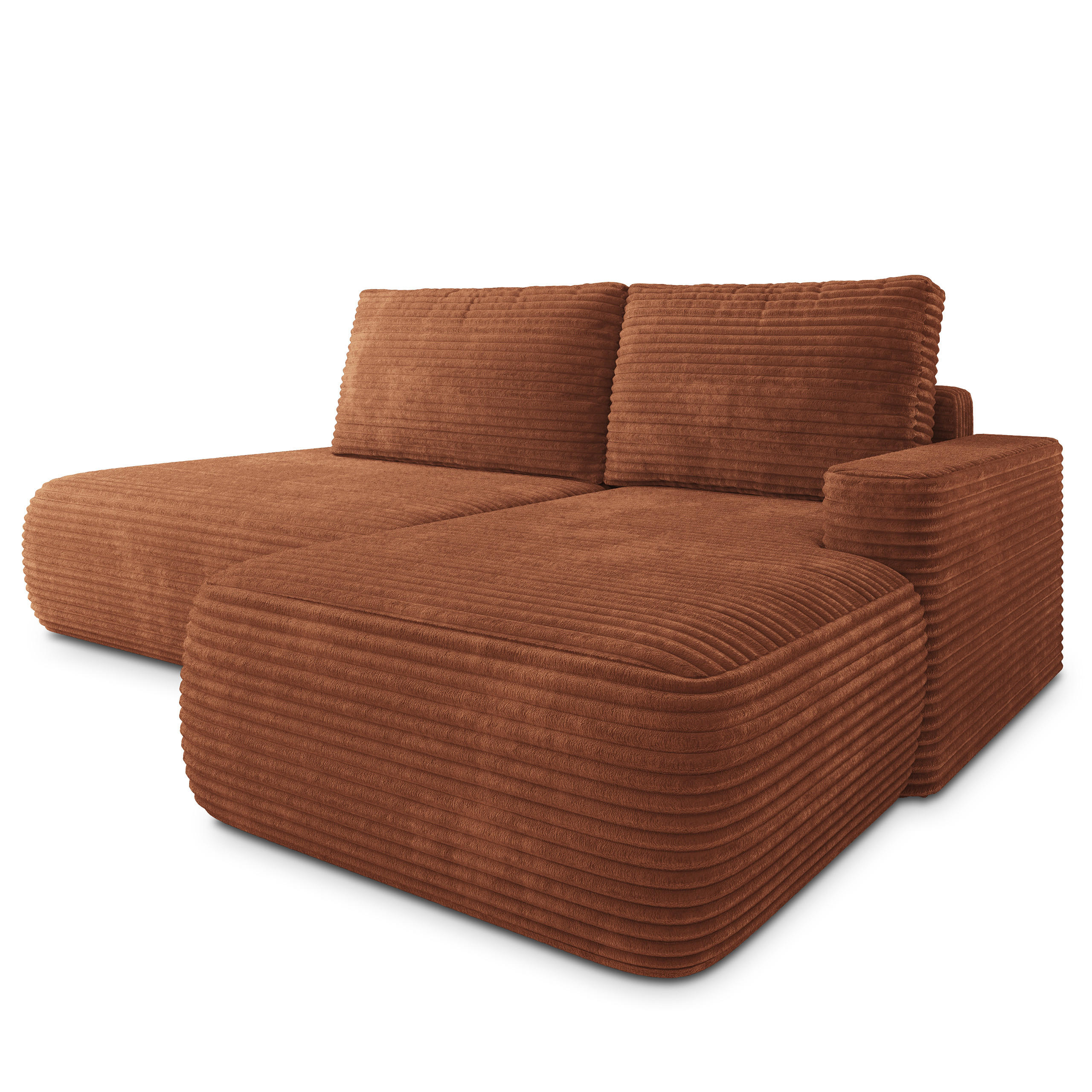 ECKSOFA AVINI T R-S Braun Kordstoff mit Schlaffunktion - Braun, Holzwerkstoff/Textil (277/160cm) - MASSENO