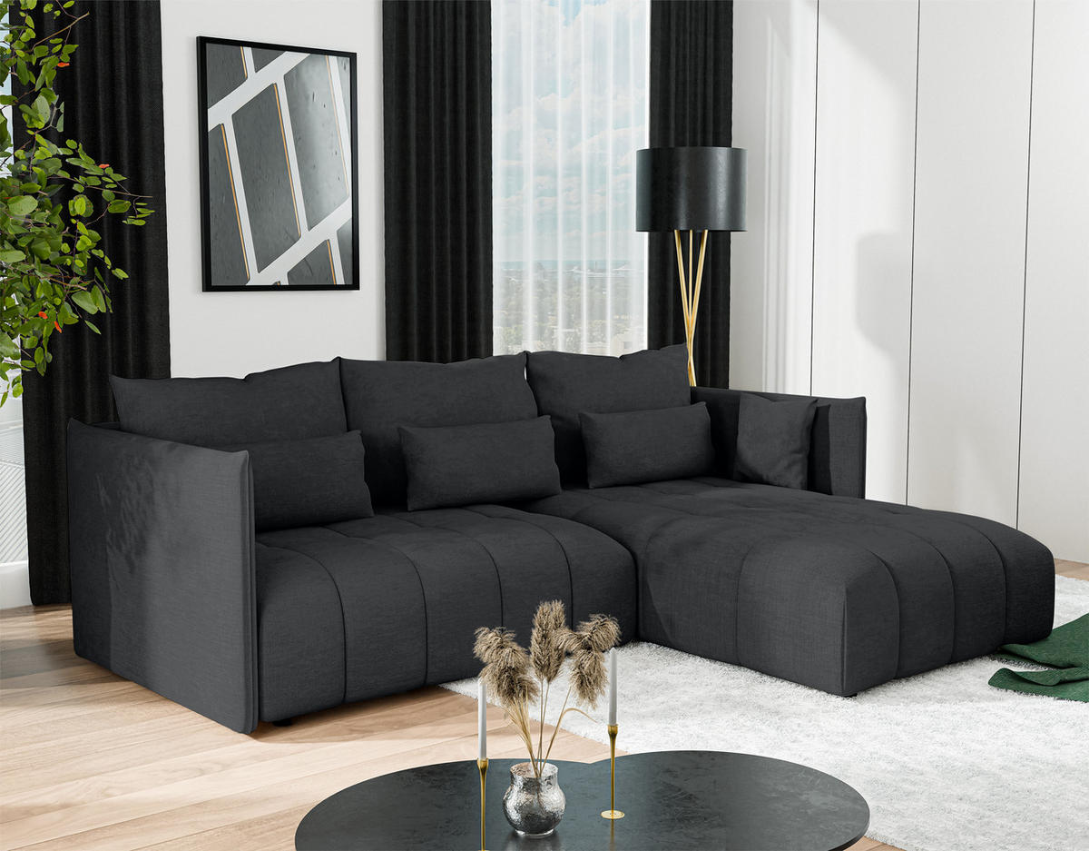 ECKSOFA L Form Cosmova Grau 245/182/83 cm mit Schlaffunktion - Schwarz/Grau, Kunststoff/Textil (245/182cm) - AX Living