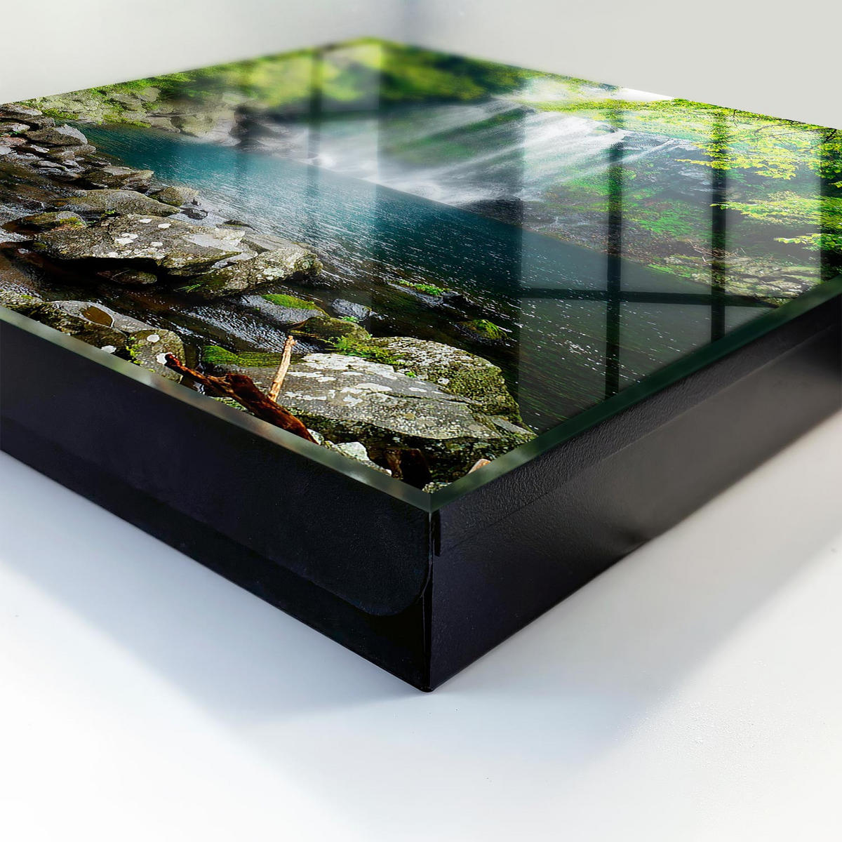 SCHLÜSSELBOX Schwarz 30x30 cm- Türöffnung nach rechts - Natürlicher Wasserfall - Grün, Metall (30/30/5cm) - TULUP
