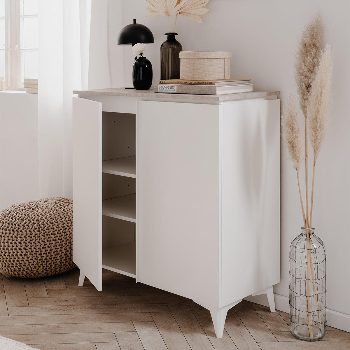 SIDEBOARD 2 Türen L88 cm - BERTRIX - Weiß, Holzwerkstoff (88/92/40cm) - Finori GmbH