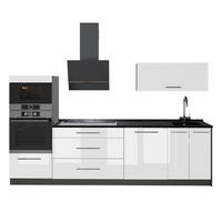 KÜCHENZEILE Fame-Line, Weiß Hochglanz/Anthrazit, 280 cm ohne Arbeitsplatte - Weiß Hochglanz/Anthrazit, Holzwerkstoff (280/153.6/51.6cm) - Vicco