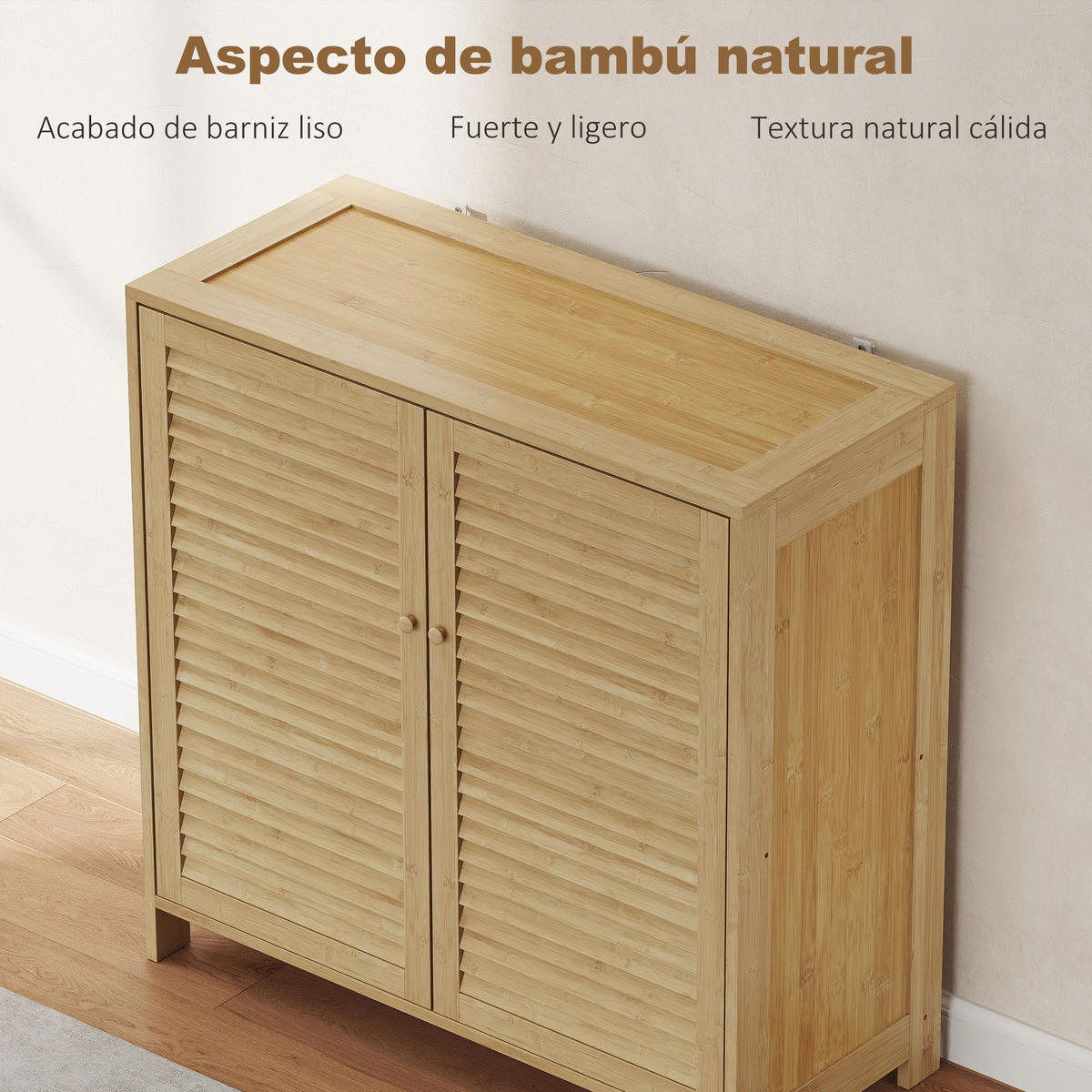 SCHUHSCHRANK,BAMBUS Lamellentüren für 14 Paar,natur - Beige, Holzwerkstoff (80/80/35cm) - Vallsero