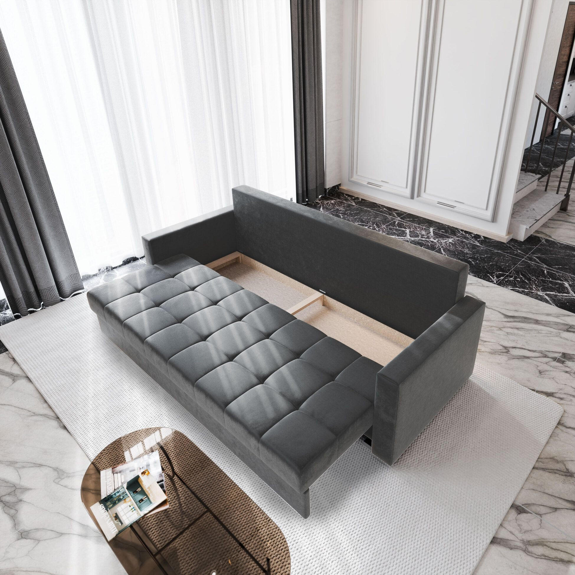 Thumbnail - Masseno Bettsofa, Blau, Textil, 222x83x86 cm, Wohnzimmer, Sofas & Couches, Schlafsofas