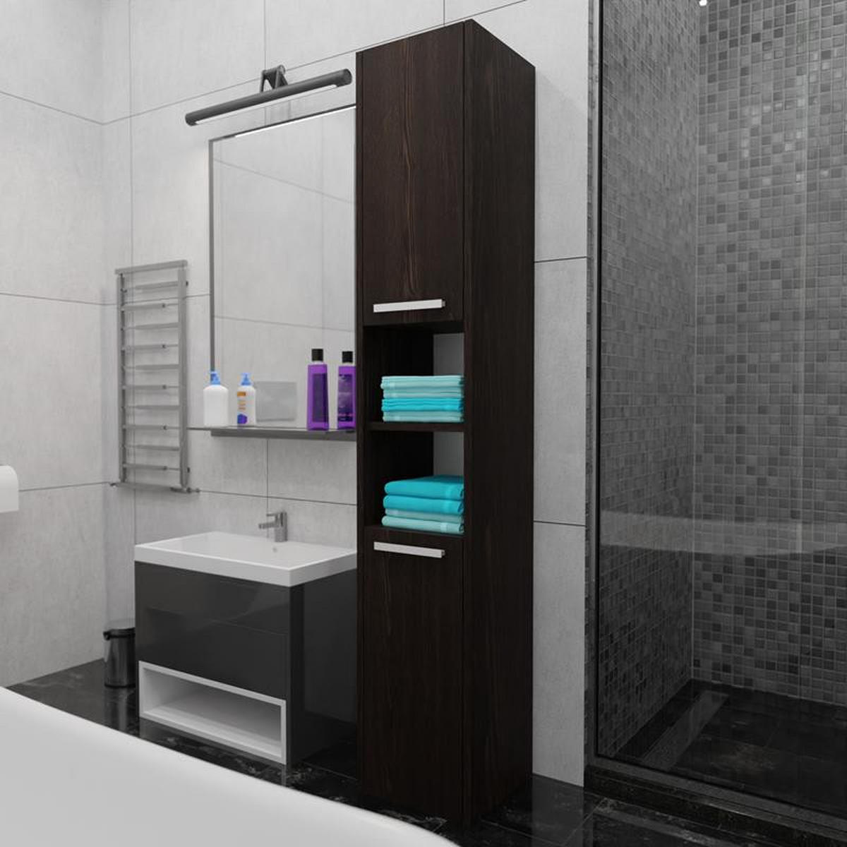 BADSCHRANK EX3 mit 2 Türen Wenge 30/30/170 cm - Wengefarben, Holzwerkstoff (30/170/30cm) - Matkam Möbel