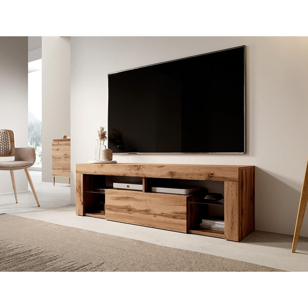 TV stolík Bianko dub 140/50/35 cm - farba duba, kompozitné drevo (140/50.5/35cm) - Selsey