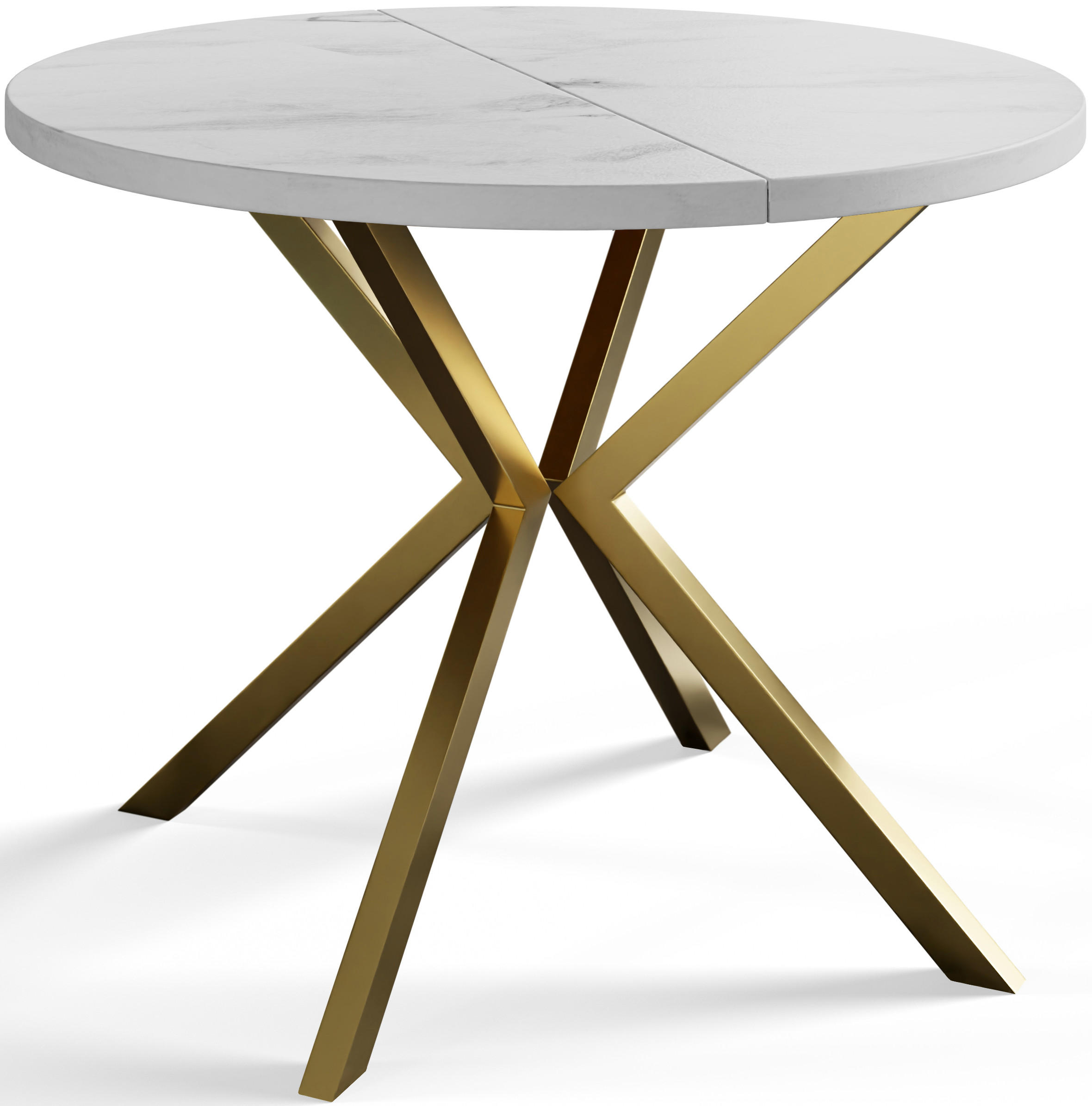 ESSZIMMERTISCH LOFT LITEN, ausziehbarer Tisch 90 cm/170 cm, Farbe: Marmur, mit Metallbeinen in Farbe Gold - Goldfarben/Hellgrau, Holzwerkstoff (90/90/76cm) - Alpi-Möbel