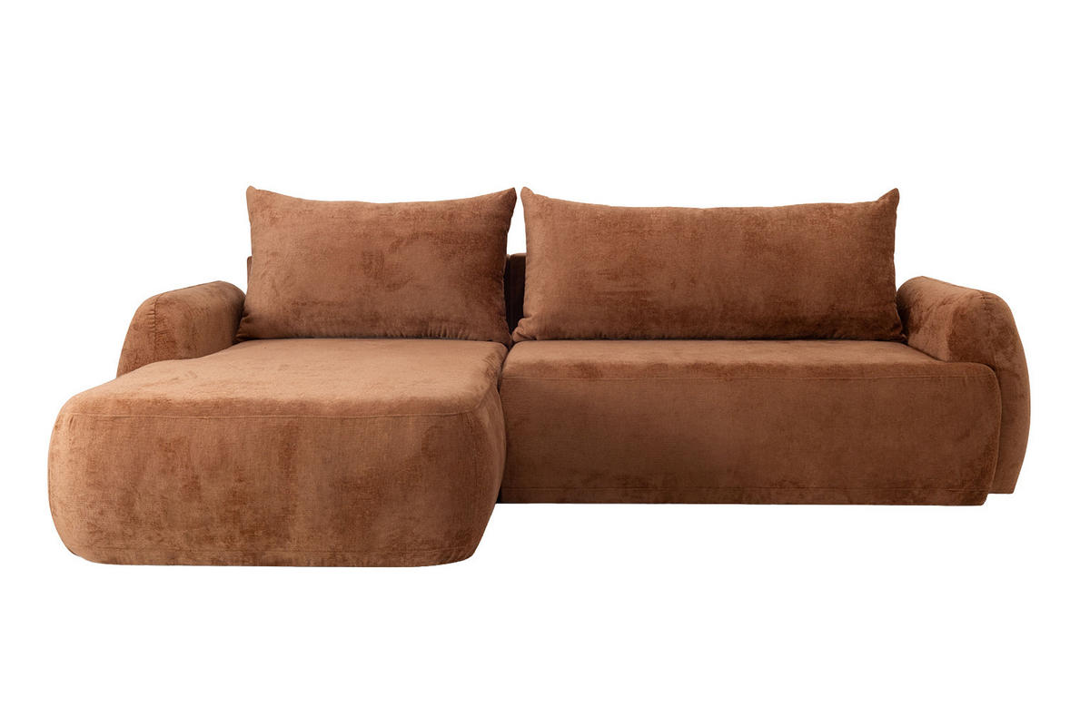 ECKSOFA Mit Schlaffunktion Und Bettkasten, Chenille-Stoff Perfecto, Kupfer, Links, HELA II - Kupferfarben, Holz (280/184cm) - Kaiser Möbel