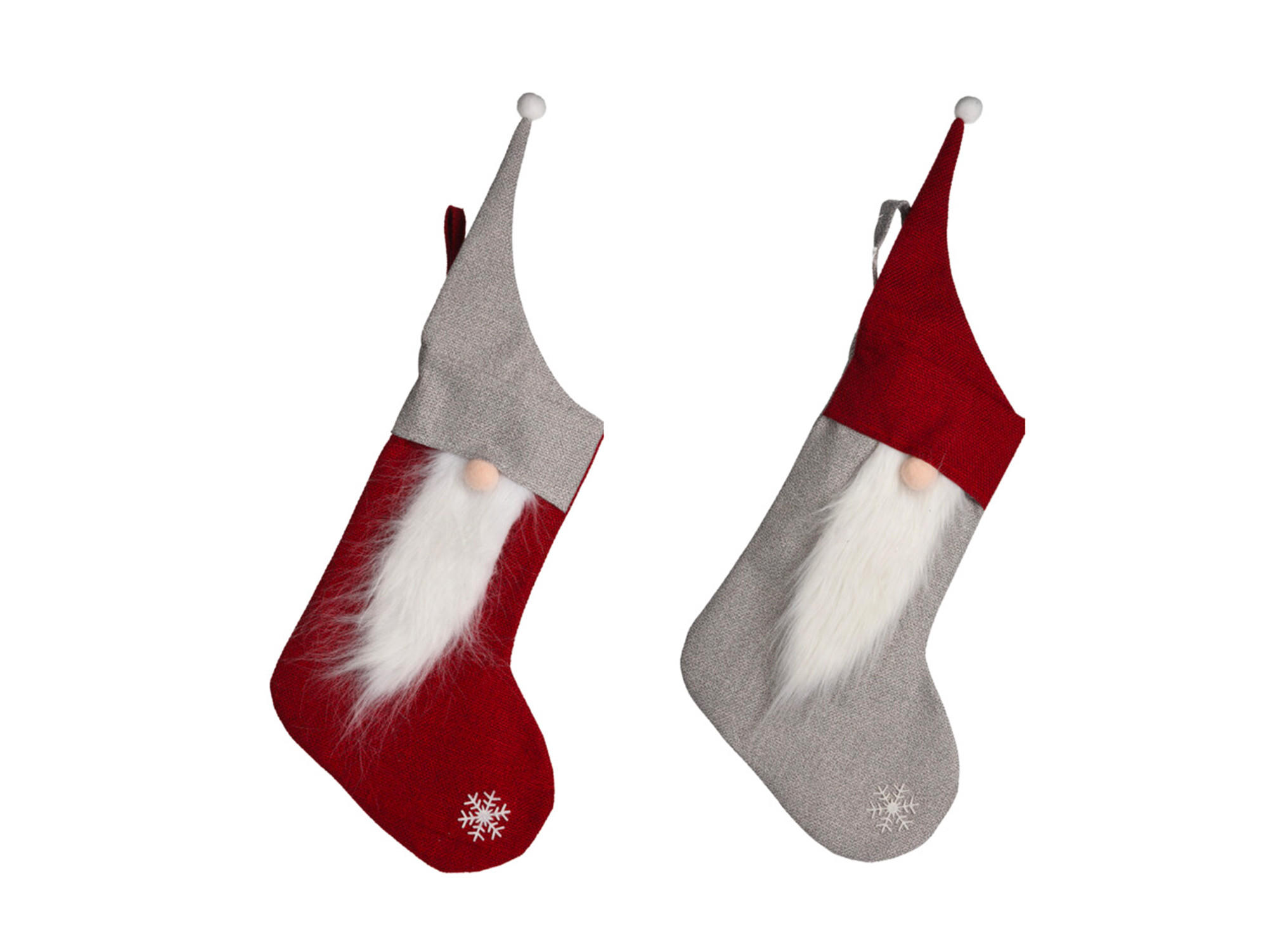 LAALU CHRISTBAUMKUGEL-SET 2 Dekorationen: Socken mit Weihnachtsmann-Mix 40 cm - Rot/Grau, Textil (20/10/45cm) - LAALU