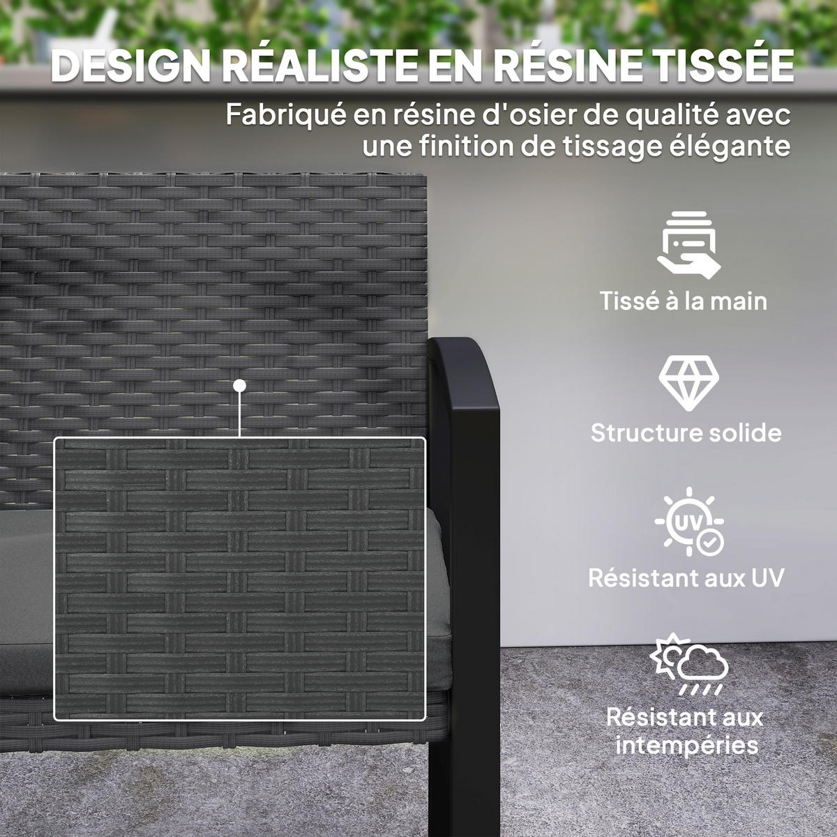 GARTENBANK 2-Sitzer DE-13681 mit Polsterkissen Grau & Schwarz - Grau, Kunststoff/Metall (103/78/58cm) - ComfortXL