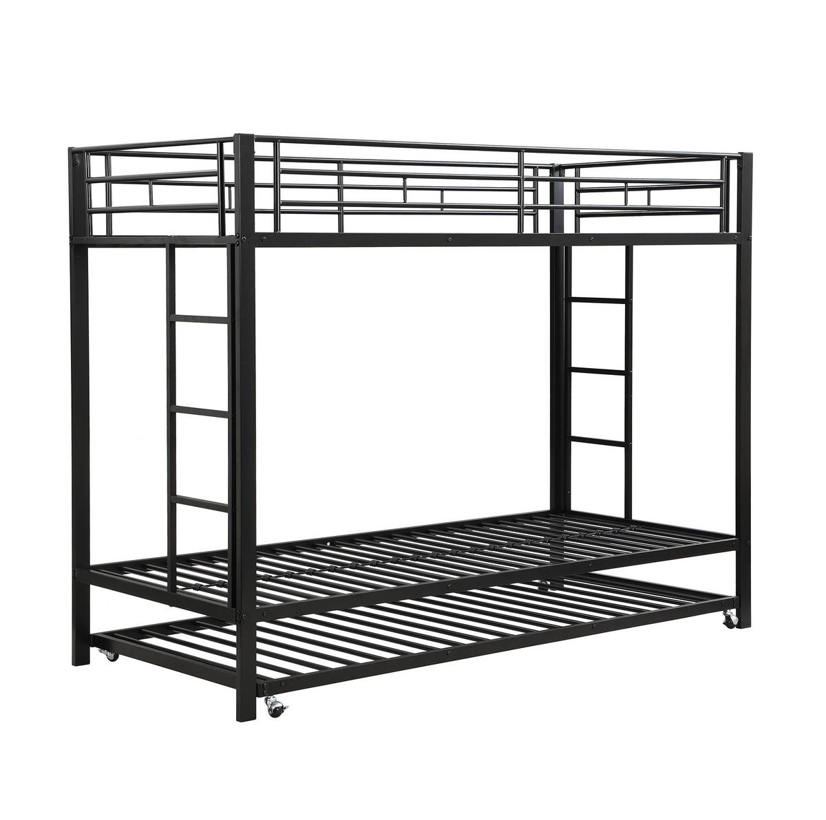 ETAGENBETT 90/200 cm aus Metall mit Ausziehbett und hohem Sicherheitsgeländer - Schwarz, Metall (90/200cm) - Flora Grace