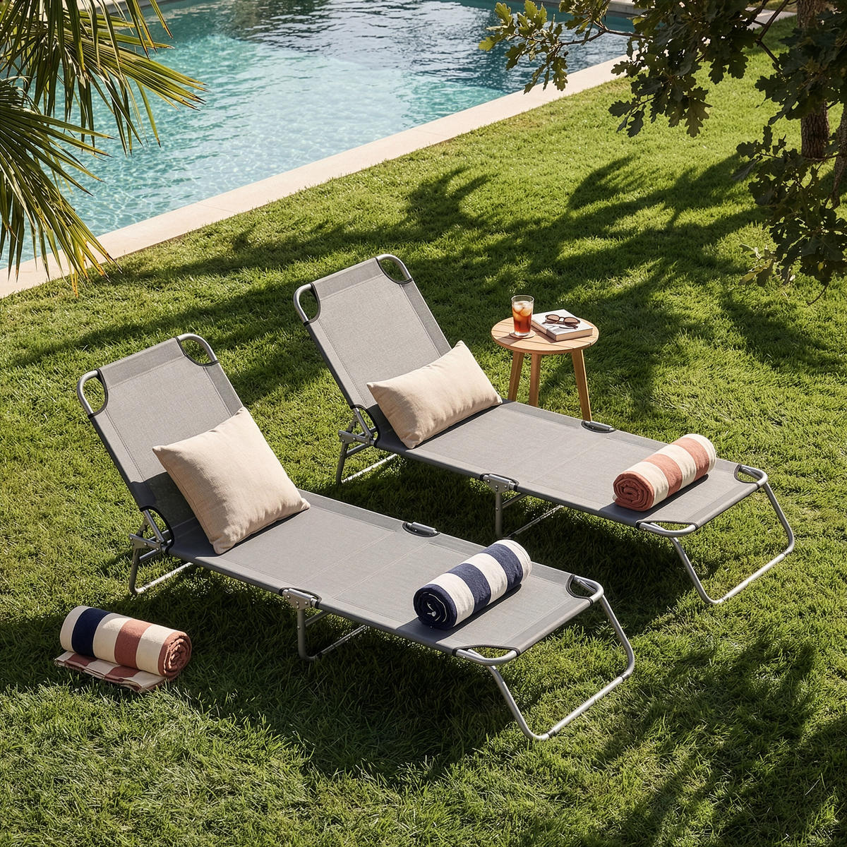 SONNENLIEGE-SET 2 TLG. Carcao - Dunkelgrau, Textil/Metall (186/24/55cm) - casa.pro