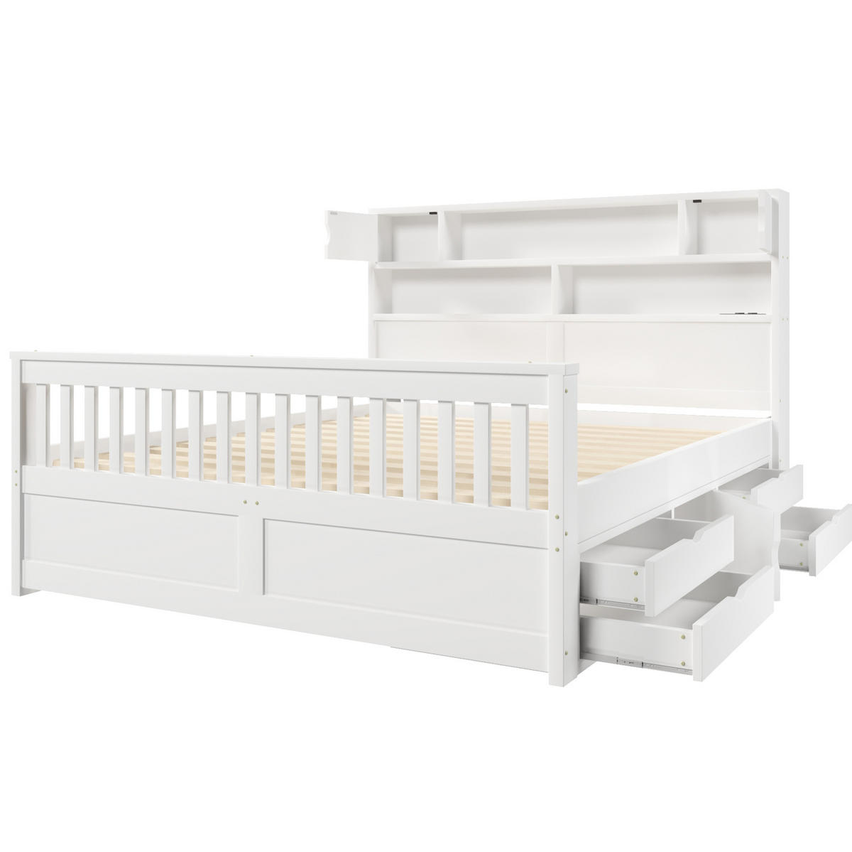 POSTEĽ s úložným priestorom 160/200 cm biela s LED čelom a 4 zásuvkami z MDF a preglejky - biela, kompozitné drevo (160/200cm) - OKWISH