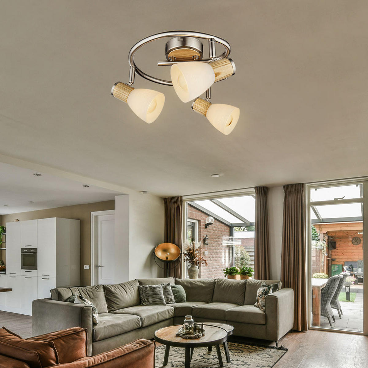 LED DECKENLEUCHTE Metall Silber Holzoptik - Silberfarben, Holz (25/25/15.5cm) - Globo Lighting