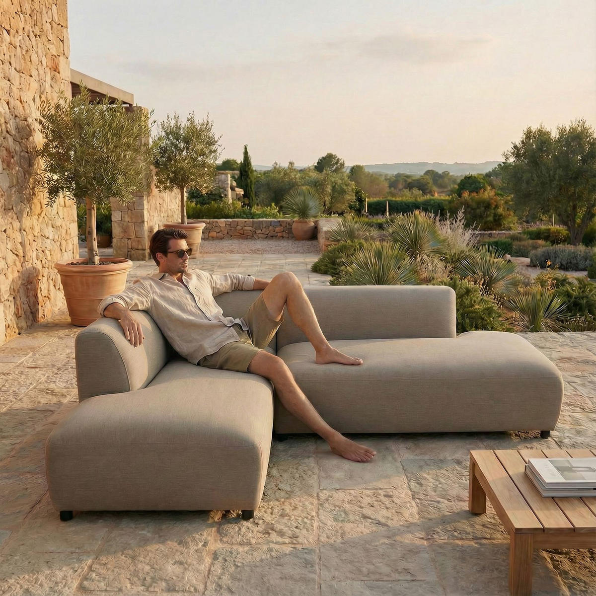 GARTENSOFA CALABRIA beige - Beige, Kunststoff (251/74/193cm) - IDIMEX