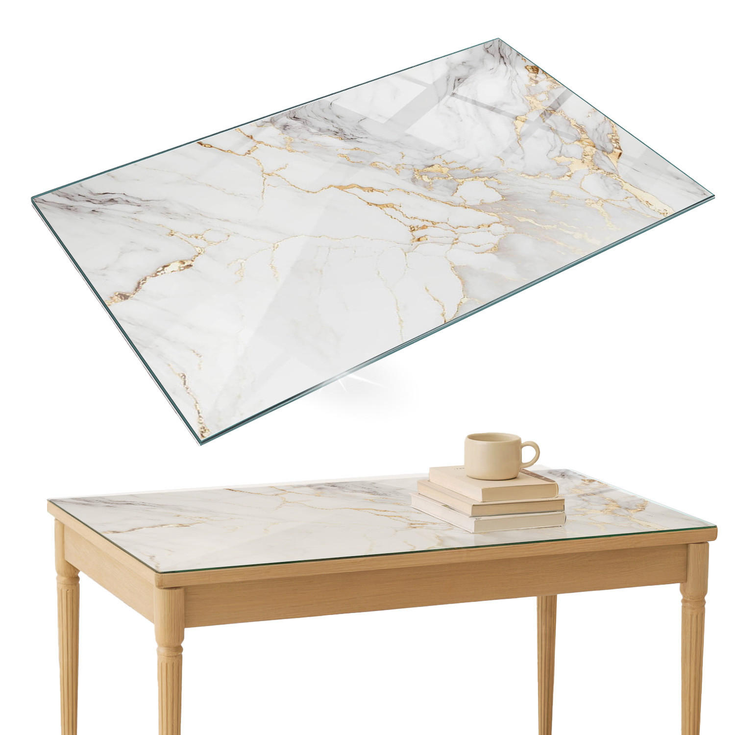 TISCHPLATTE 120x80 cm Eleganter Marmor mit Adern - Weiß, Glas (0.4/120/80cm) - TULUP