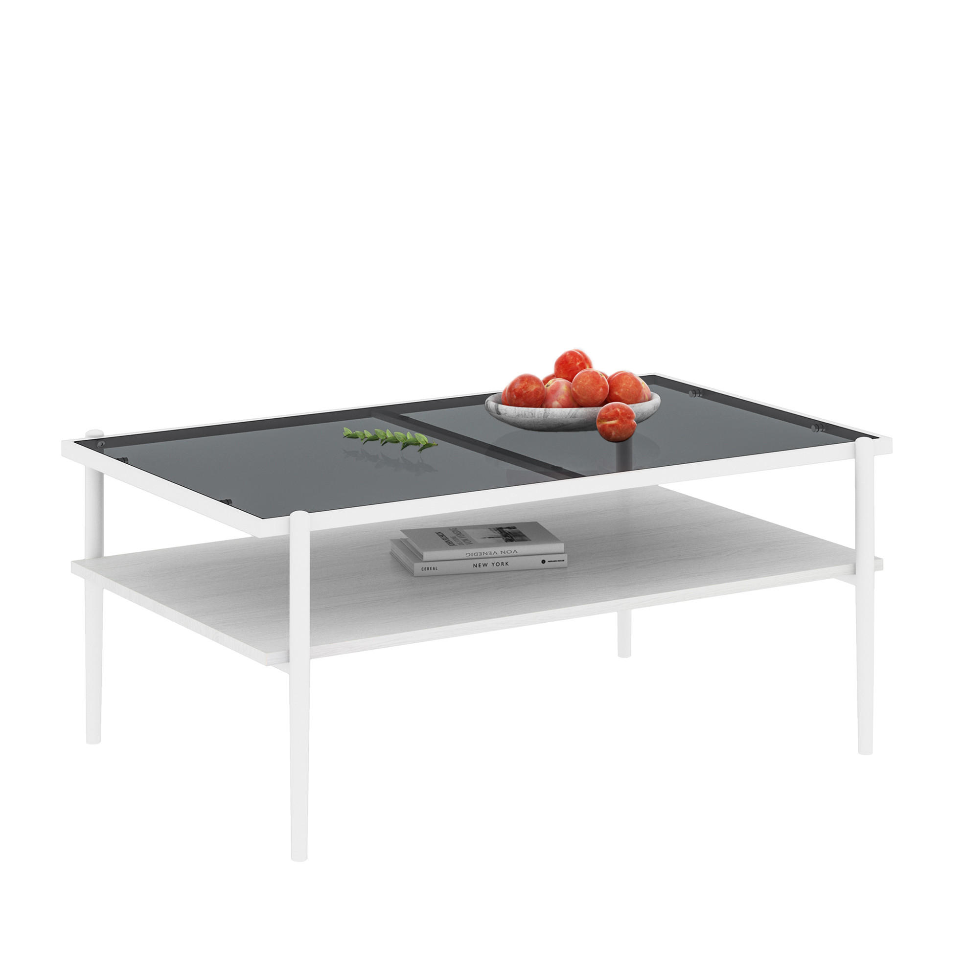 COUCHTISCH 61,5/97,5/45 cm mit Glasplatte, Ablagefach und Metallbeinen, Grau/Weiß - Weiß, Glas (97.5/61.5/45cm) - Redom