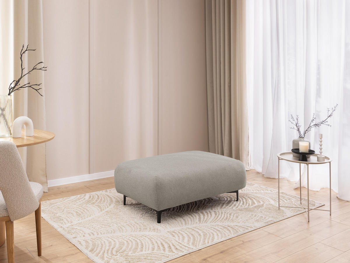 POLSTERHOCKER Cardea in Bubble-Optik aus weichem Taupe Strukturstoff mit hohem Sitzkomfort - Taupe/Schwarz, Holz/Textil (110/46/65cm) - S-Style Möbel