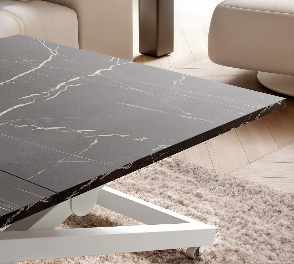 COUCHTISCH ARIA 120-160/80 cm, Höhenverstellbar, Weiß / Grigia Pietra (Steingrau) - Weiß/Grau, Holzwerkstoff/Metall (120/80/38cm) - Idohome