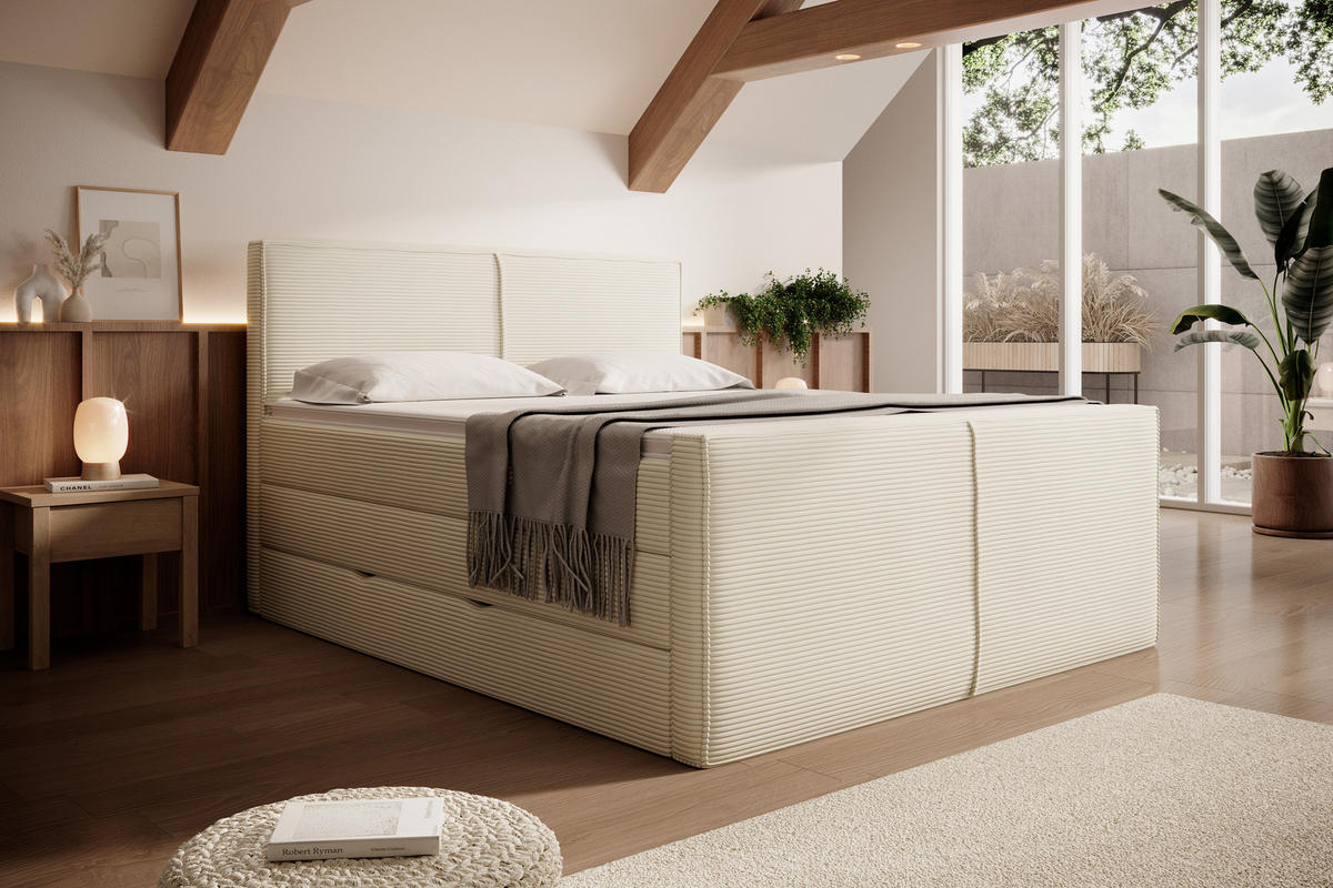BOXSPRIGBETT Buffalo Beige 180/200 cm H3/H4 Cord - Beige, Textil (180/200cm) - wonello