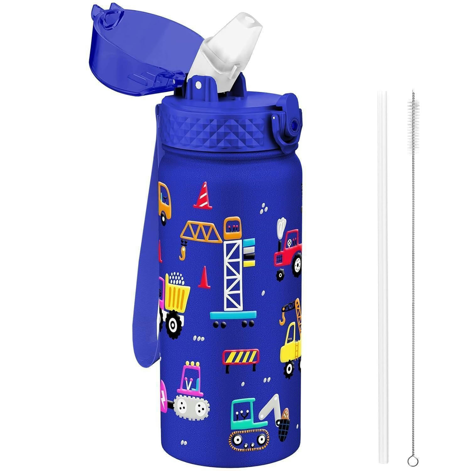 TRINKFLASCHE Kinder 550 ml Edelstahl mit Strohhalm und auslaufsicherem Deckel - Blau, Metall (7.5/7.5cm)