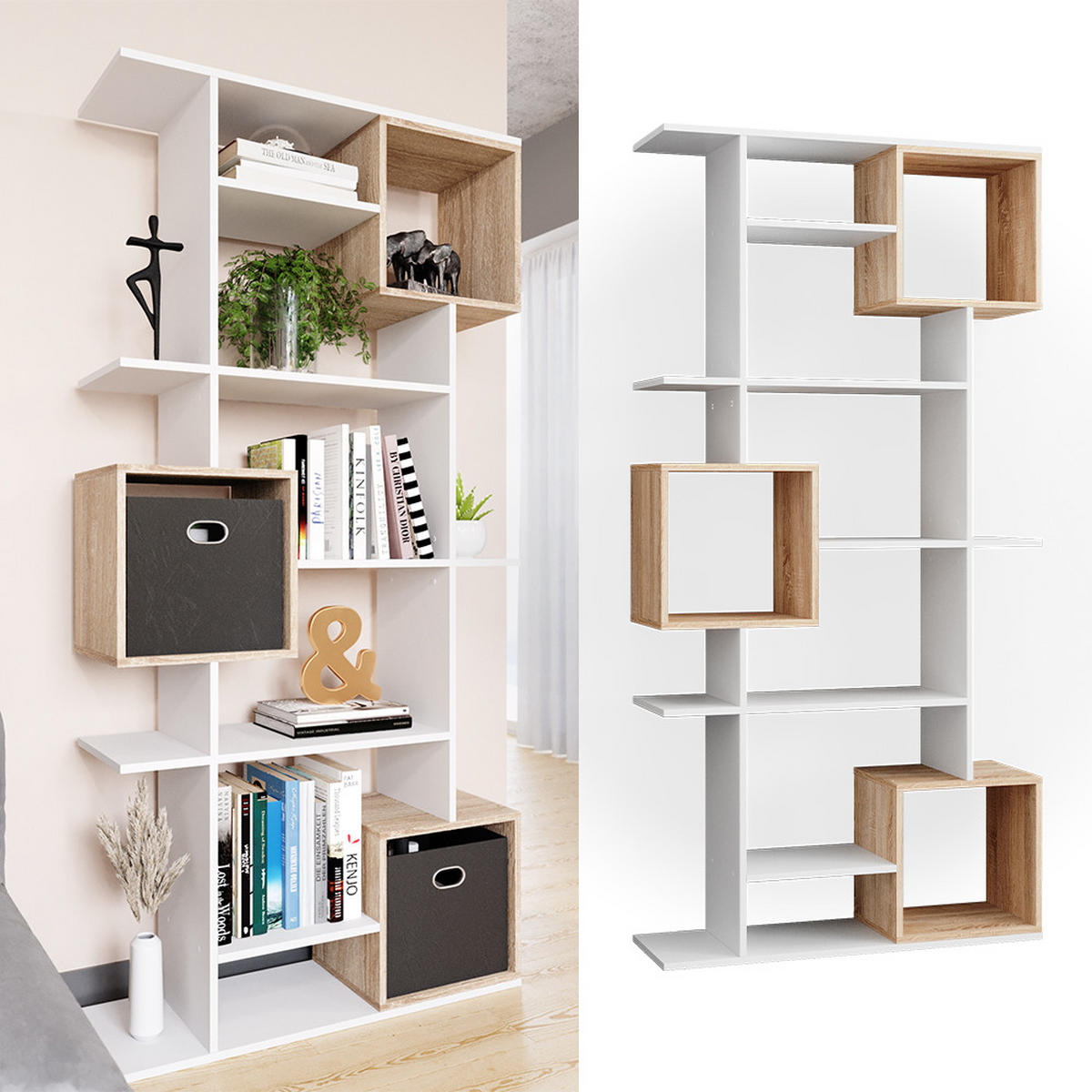 RAUMTEILER Cube Weiß/Sonoma 92 x 187.7 cm - Weiß/Sonoma Eiche, Holzwerkstoff (92/187.7/29cm) - Vicco