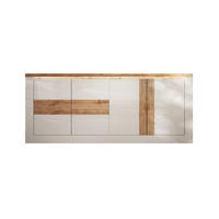 SIDEBOARD 4?türig mit LED?Beleuchtung Eichendekor und Weiß 207/43/88 cm - Weiß, Holzwerkstoff (43/88/207cm) - Calicosy