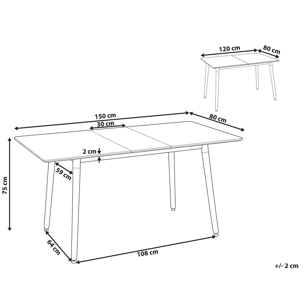 ESSTISCH 120-150/80/75 cm Weiß, Hellbraun Rechteckig Mirabel - Weiß, Holzwerkstoff (150/80/75cm) - Beliani