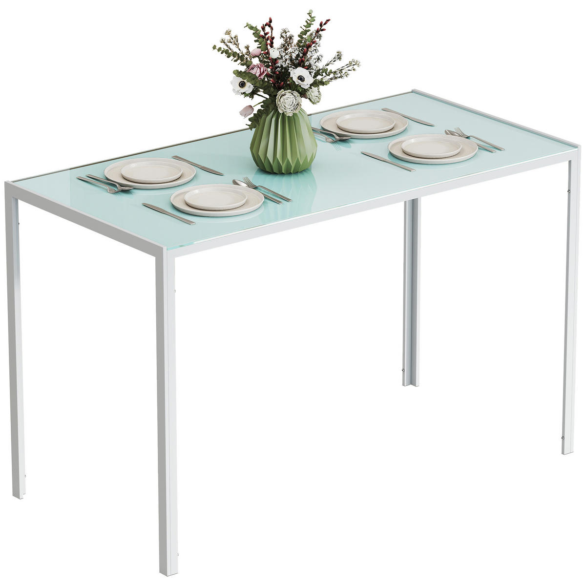 ESSTISCH Weiß Glasplatte Metallgestell 120/60/75 cm - Weiß, Holz (60/120/75cm) - PANGIVO